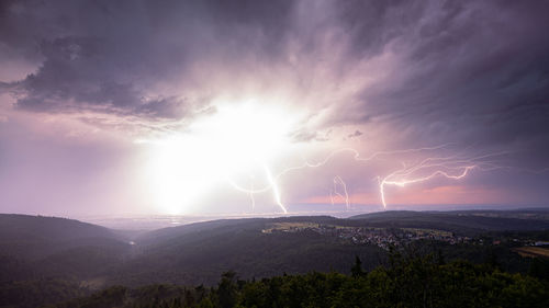 Multiple lightning strikes in the upper rhine plain during a violent summer thunderstorm