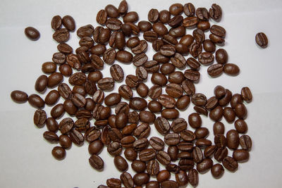 High angle view of coffee beans on table