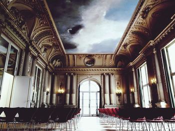 Low angle view of ornate ceiling in building