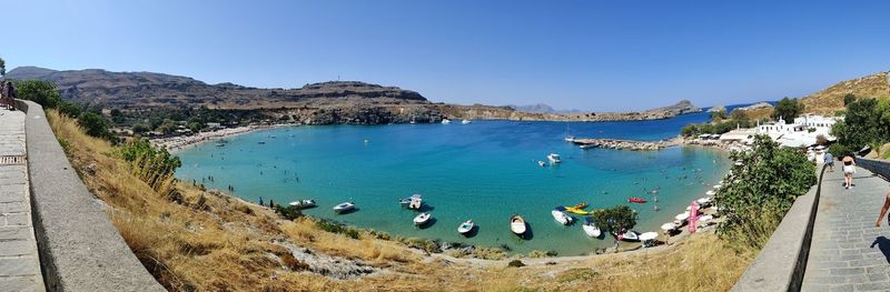 Panoramic view of sea against clear sky