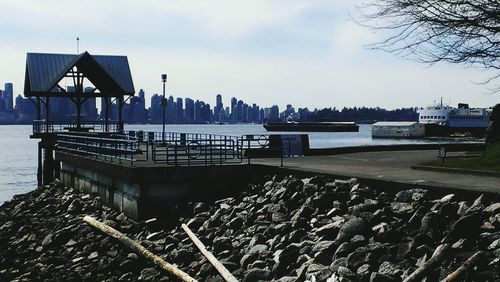 View of built structure by river