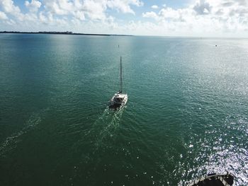 High angle view of boat on sea