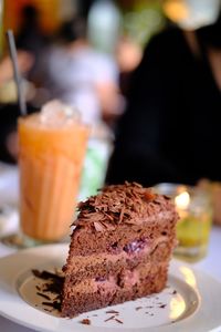 Close-up of cake in plate on table