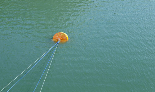 Image shows a see barge with fixed ship ropes