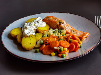 Close-up of food served in plate