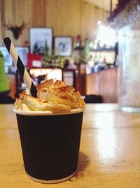 Close-up of dessert on table