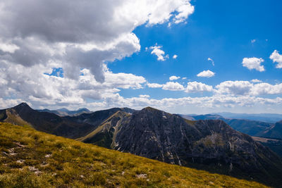 Scenic view of mountains against sky in ussita, marche italy