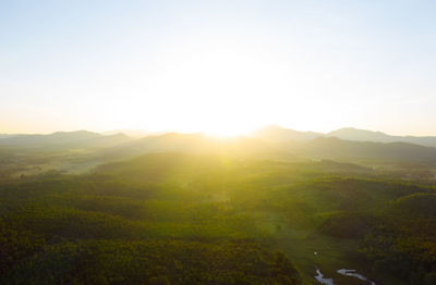 Beautiful aerial view sunrise over the mountain range at the north of thailand, 