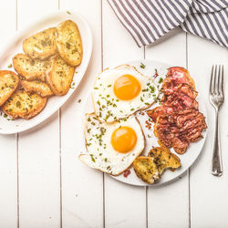 High angle view of breakfast served on table