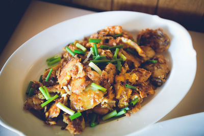 High angle view of meal served in plate