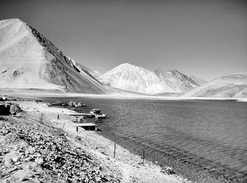 Scenic view of snow covered mountains