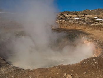 Smoke emitting from volcanic mountain