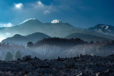 Scenic view of snowcapped mountains against sky