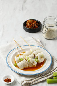 Eomukguk  odeng soup, korean popular street food made from fish cake eomuk and spicy gochujang paste