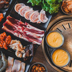 High angle view of food on table