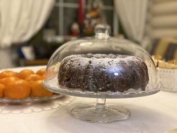 Close-up of dessert in glass on table