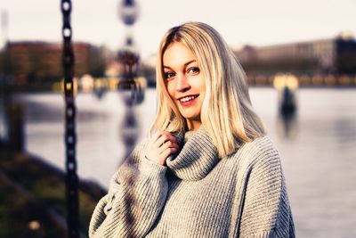 Portrait of smiling woman in winter