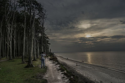 Scenic view of sea against sky at sunset