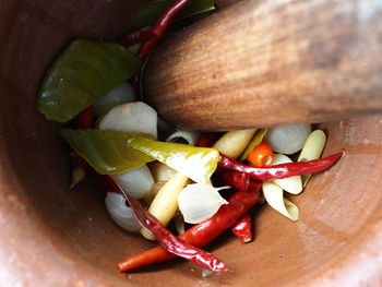 High angle view of chopped vegetables on cutting board