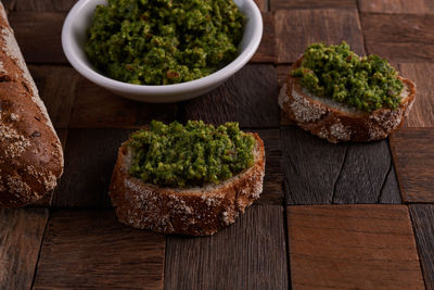 High angle view of food on cutting board