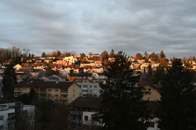 High angle shot of townscape against sky