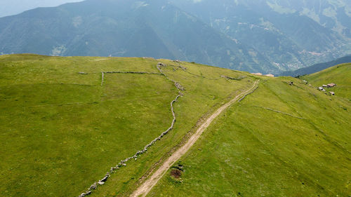 High angle view of green landscape