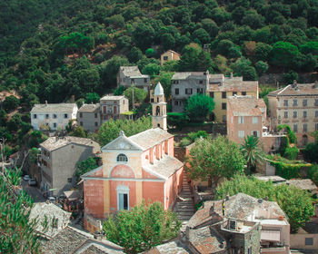 High angle view of buildings in town