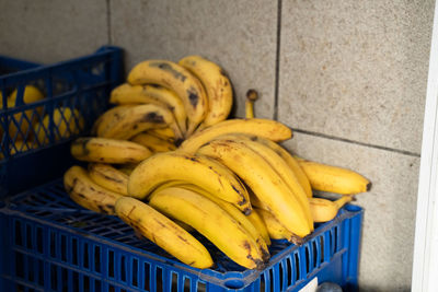High angle view of bananas in basket