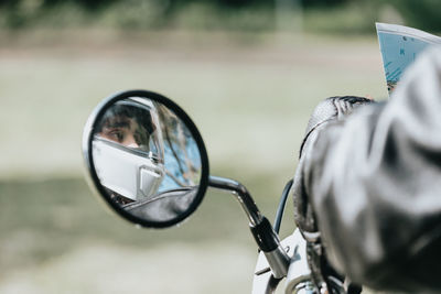 Close-up of side-view mirror