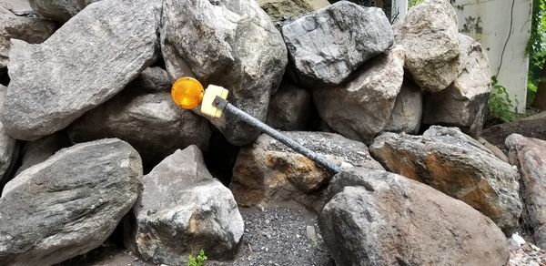 High angle view of stones on rock