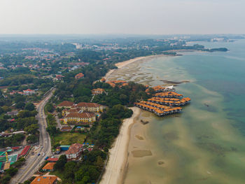 High angle view of buildings against sky