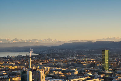 High angle view of buildings in city