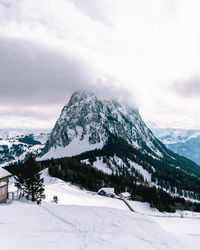 Snow covered mountain against sky