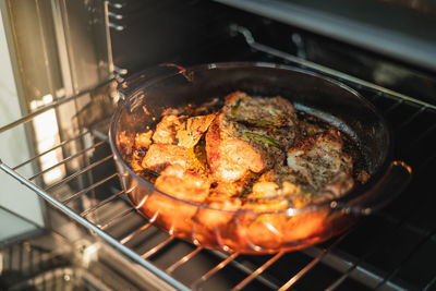 Close-up of meat on barbecue grill