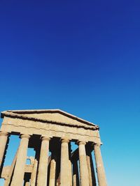 Low angle view of building against clear blue sky