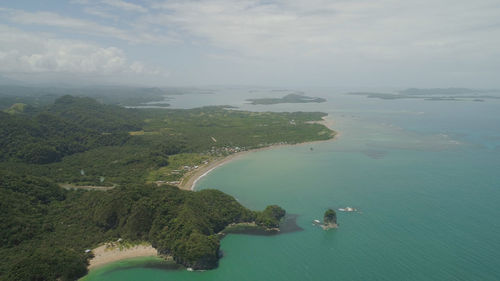 High angle view of bay against sky