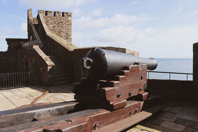 Old cannon set up on the castle walls in carrickfergus northern ireland