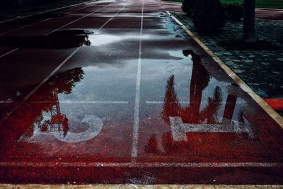 High angle view of wet road in rain