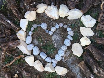 High angle view of pebbles