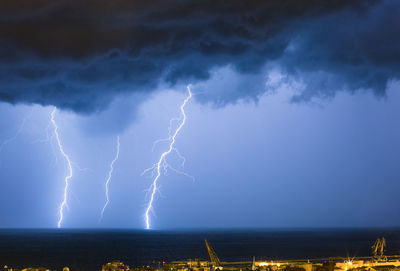 Lightning in sky at night