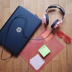 High angle view of laptop on table