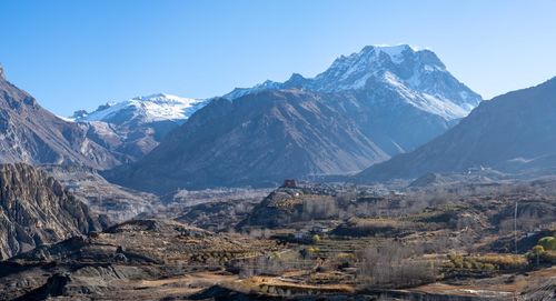 Scenic view of mountains against clear sky