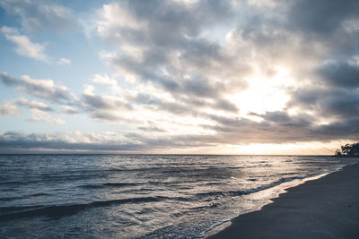 Scenic view of sea against sky at sunset