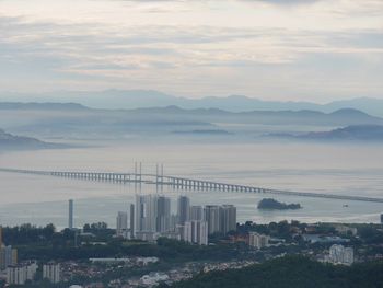 Scenic view of cityscape against sky during sunset