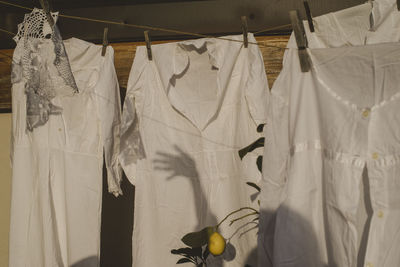 Close-up of clothes drying on clothesline