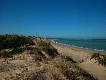 Scenic view of sea against clear sky