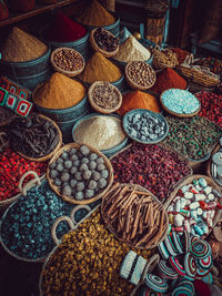 High angle view of candies for sale at market stall