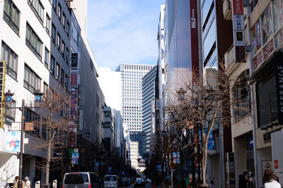 Panoramic view of city street and buildings against sky