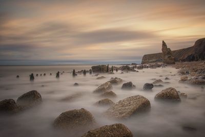 Panoramic view of sea against sky during sunset