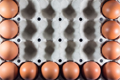 Directly above shot of eggs in container